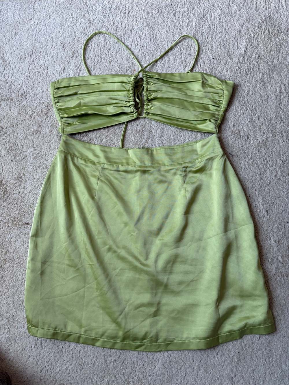 Beginning Boutique Lime Green Ruched Cutout Mini Dress